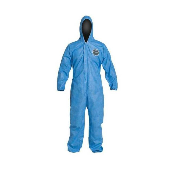 Dupont Hooded Disposable Coverall, M, Blue, SMS, zipper PB127SBUMD002500
