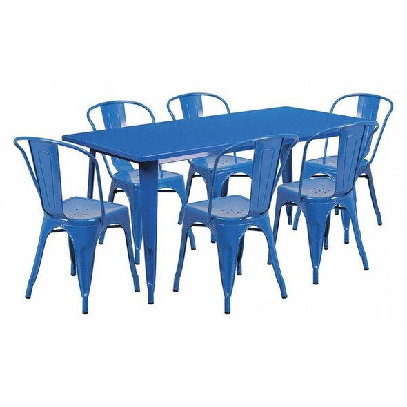 Rectangle Blue Metal Table Set,31-1/2"X63", 31.5" W, 63" L, 29.5" H, Metal, Blue