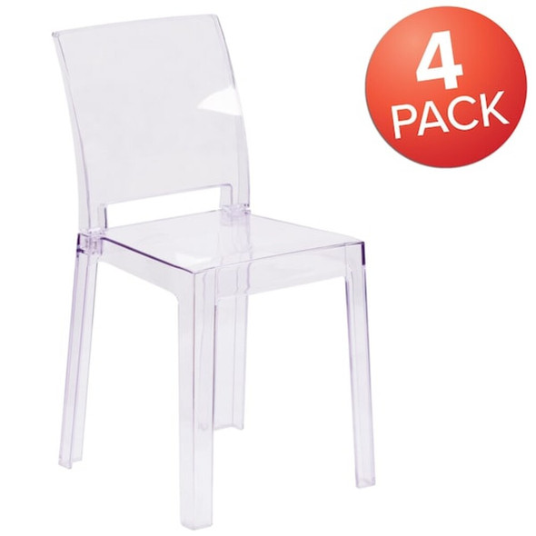 Ghost Chair with Square Back in Transparent Crystal,PK4  4-OW-SQUAREBACK-18-GG