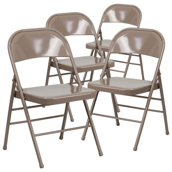 Flash Furniture Beige Metal Folding Chair,PK4 4-HF3-MC-309AS-BGE-GG