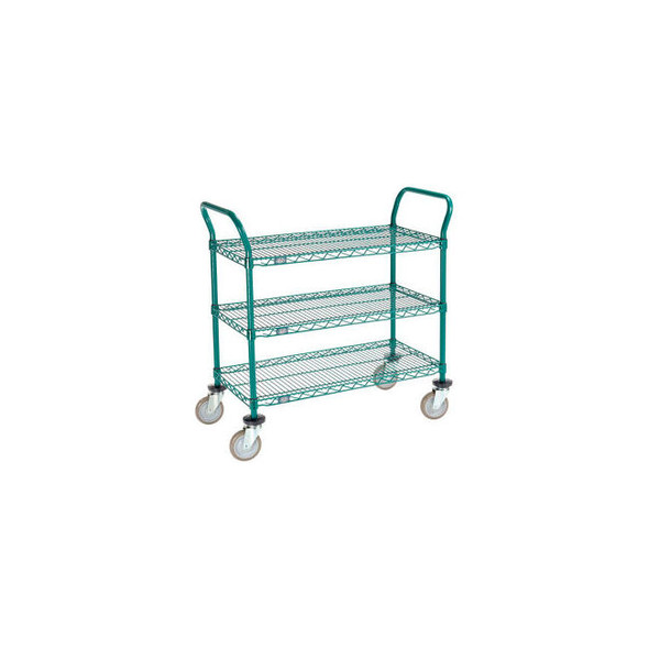 Nexel 3 Shelf Utility Cart Poly-Green36""W x 18""D x 39""H Poly Casters4 Swivel