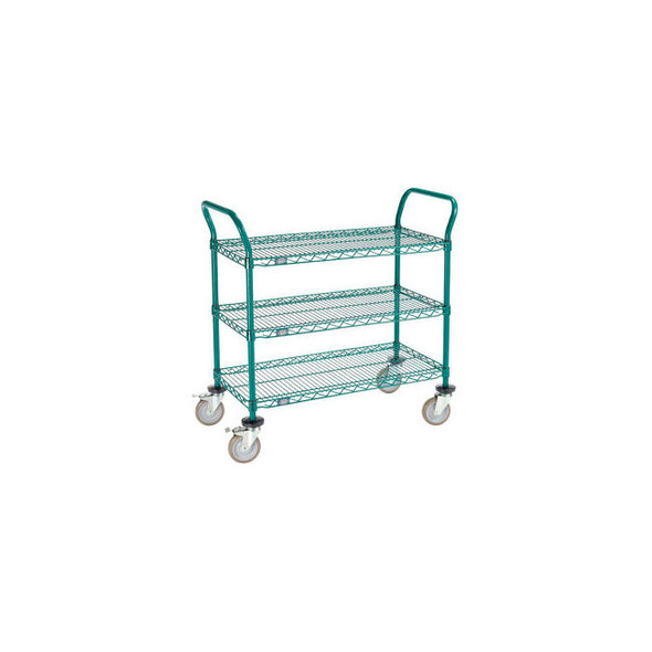 Nexel 3 Shelf Utility Cart Poly-Green36""W x 18""D x 39""H Poly Casters4 Swivel