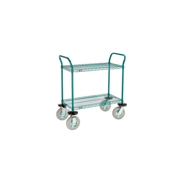 Nexel 2 Shelf Utility Cart Poly-Green 36""Wx18""Dx 42""H Pneumatic Casters2 Swiv