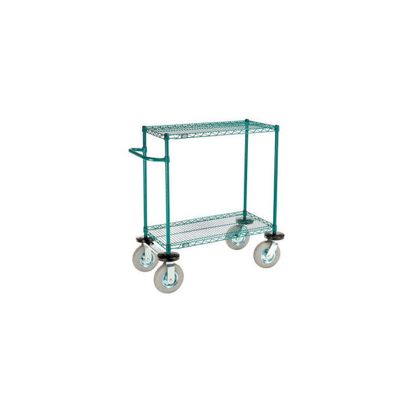 Nexel 2 Shelf Push Cart Poly-Green36""W x 18""D x 43""H Pneumatic Casters2 Swive