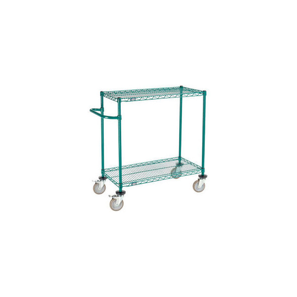 Nexel 2 Shelf Push Cart Poly-Green36""W x 18""D x 40""H Poly Casters4 Swivel 2 B