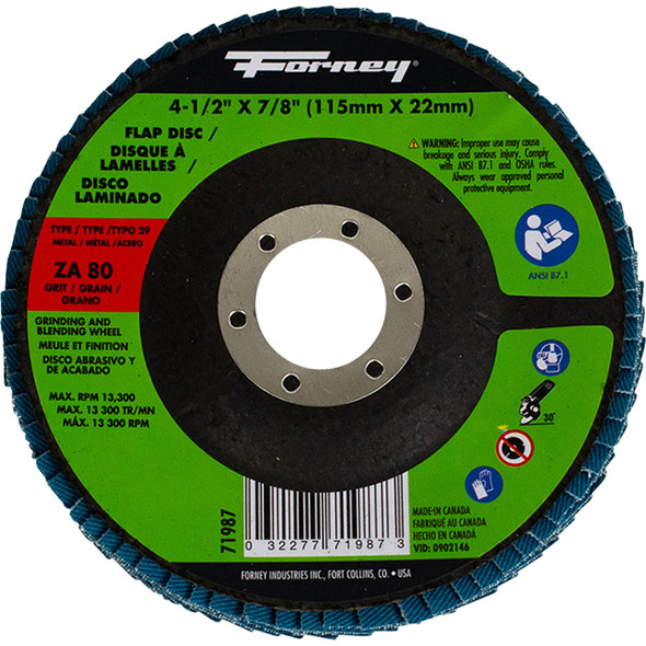 Flap Disc, Type 29, 4-1/2 in x 7/8 in, ZA80 71987