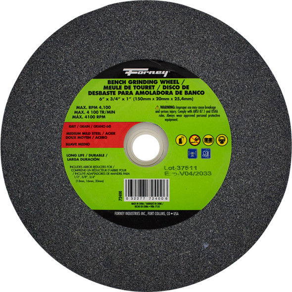 Bench Grinding Wheel, 6 in x 3/4 in x 1 in 72400