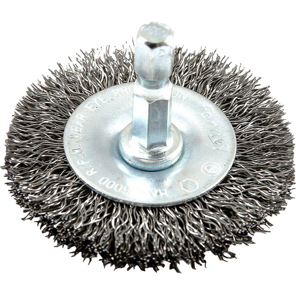 Wire Wheel,Crimped,2"x .012" x 1/4 in Hex Shank 72727