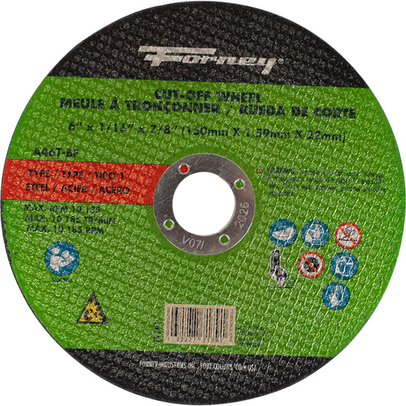 Cut-Off Wheel,Metal,Type 1, 6" x 1/16 in x 7/8in 71791