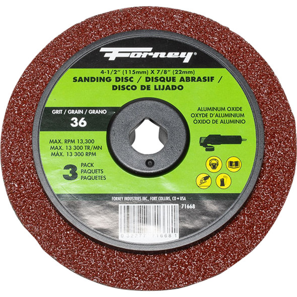 ResinFibreSandDiscAlumOxid4-1/2"x 7/8"Arb,36Grit 71668