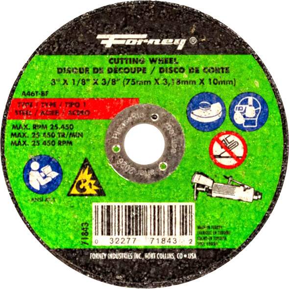 Cut-Off Wheel, Metal, Type 1, 3" x 1/8" x 3/8 in 71843