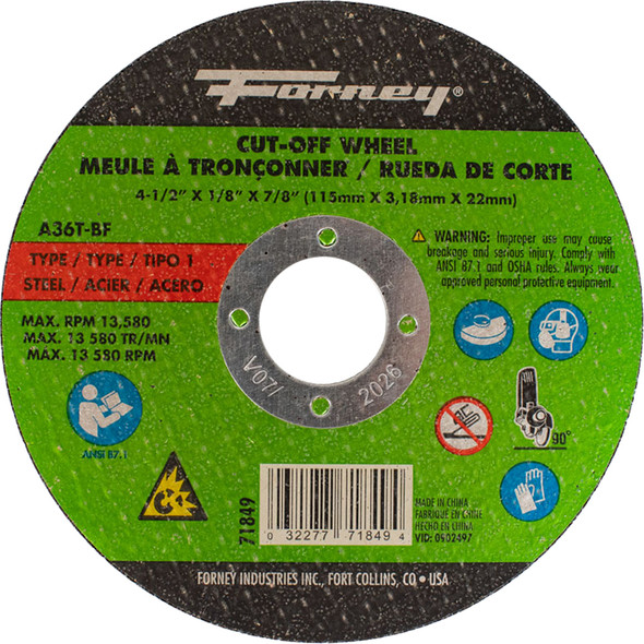 Cut-Off Wheel,Metal,Type 1, 4-1/2"x 1/8"x 7/8" 71849