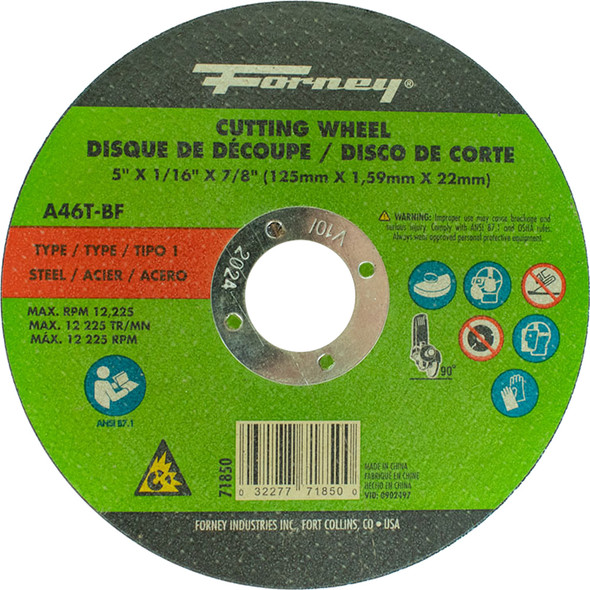 Cut-Off Wheel, Metal, Type 1, 5" x 1/16" x 7/8" 71850