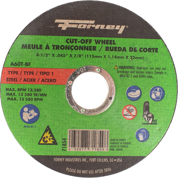 Cut-Off Wheel, Metal, Type 1, 4-1/2 x .045 x 7/9 71854