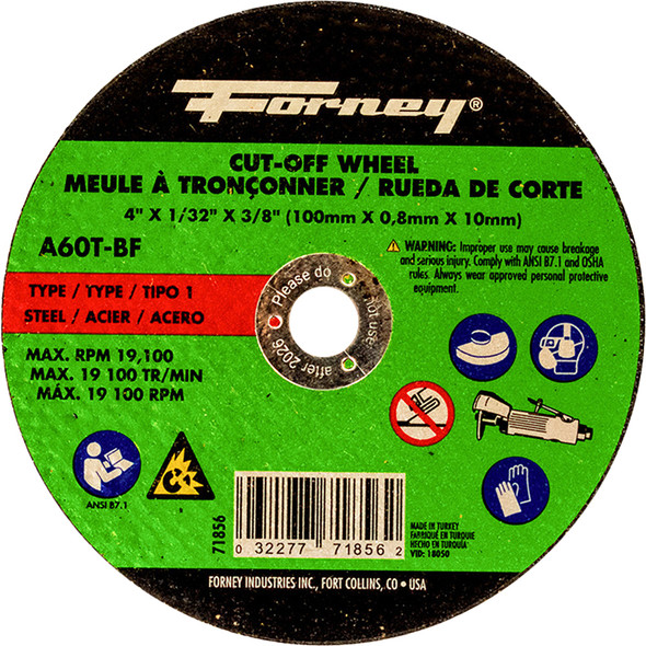 Cut-Off Wheel,Metal,Type 1, 4" x 1/32" x 3/8 in 71856