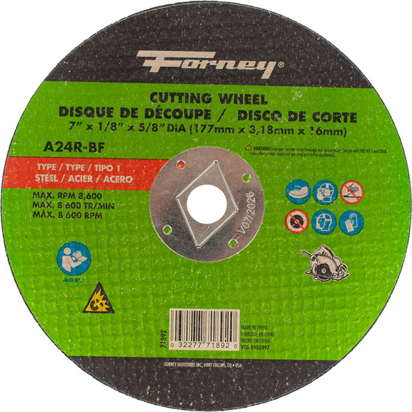 Cut-Off Wheel,Metal,Type 1, 7"x 1/8 in x 5/8 in 71892