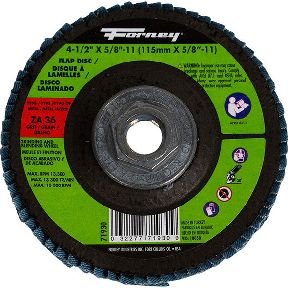 Flap Disc, Type 29, 4-1/2 in x 5/8 in-11, ZA36 71930