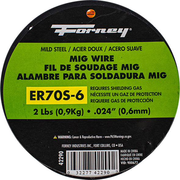 ER70S-6, MIG Wire, Mild Steel, .024 in Dia x 2# 42290