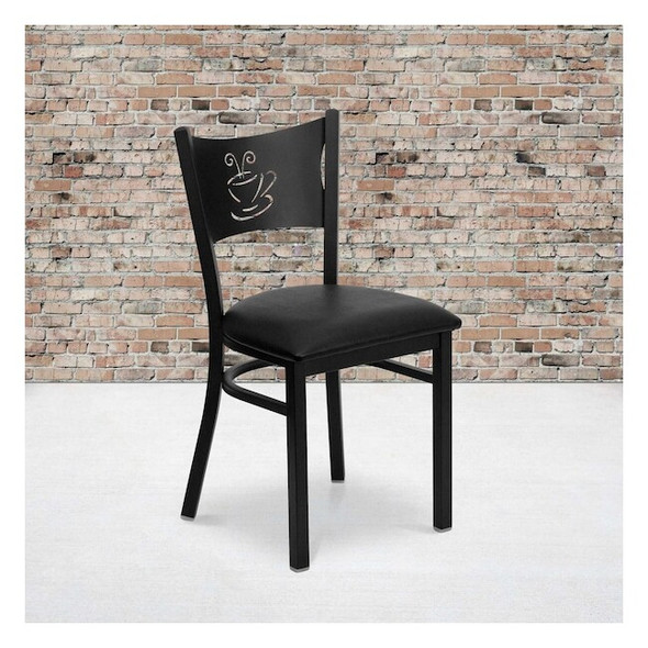 Black Coffee Back Metal Restaurant Chair,Black Vinyl Seat,PK2