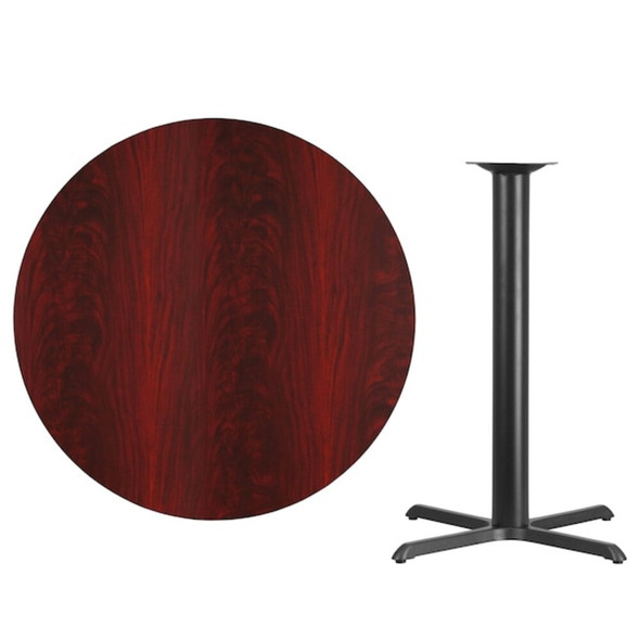 Round Mahogany Laminate Table w-Rnd Base,42", Laminate Top, Wood Grain  XU-RD-42-MAHTB-T3333B-GG