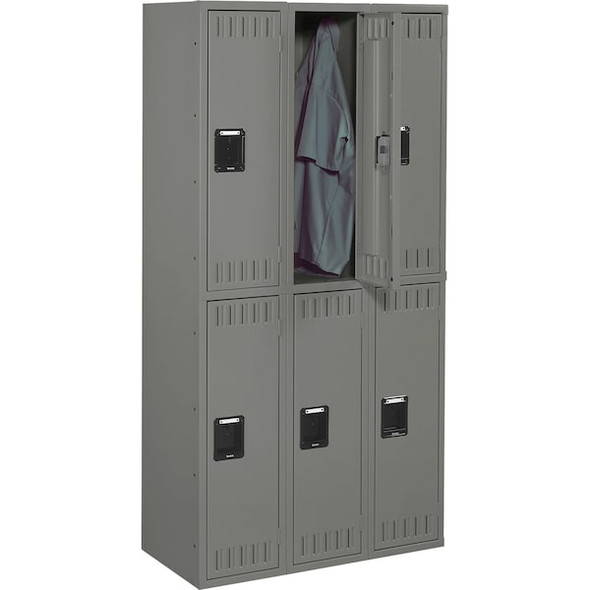 Tennsco Wardrobe Locker, 36 in W, 18 in D, 72 in H, (2) Tier, (3) Wide, Medium Gray DTS-121836-CMG