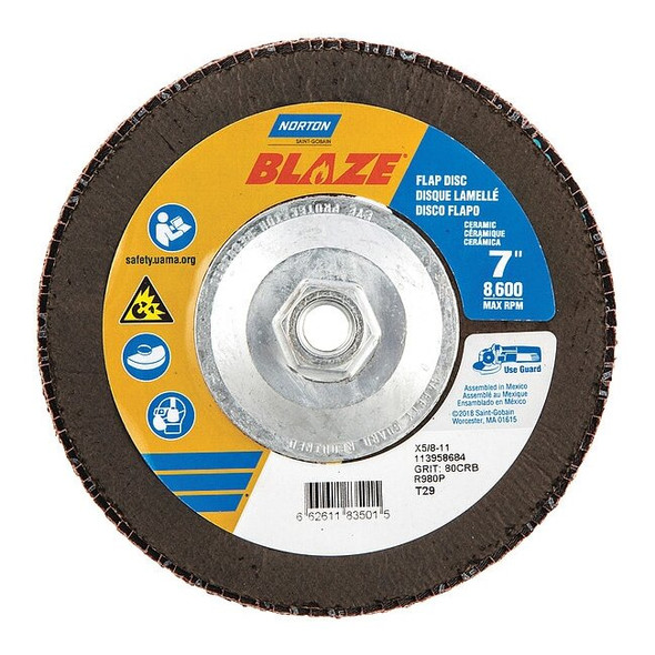 Norton Abrasives Fiber Disc,7 in Dia,5/8in Arbor,80 Grit 66261183501