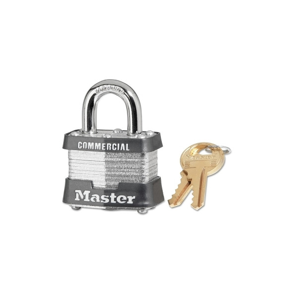 No. 3 Laminated Steel Padlock, 9/32 in dia, 5/8 in W x 3/4 in H Shackle, Silver/Gray, Keyed Alike, Keyed 0464 Pack of 6