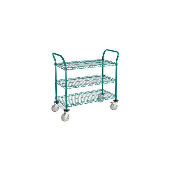 Nexel 3 Shelf Utility Cart Poly-Green36""W x 18""D x 39""H Poly Casters2 Rigid 2