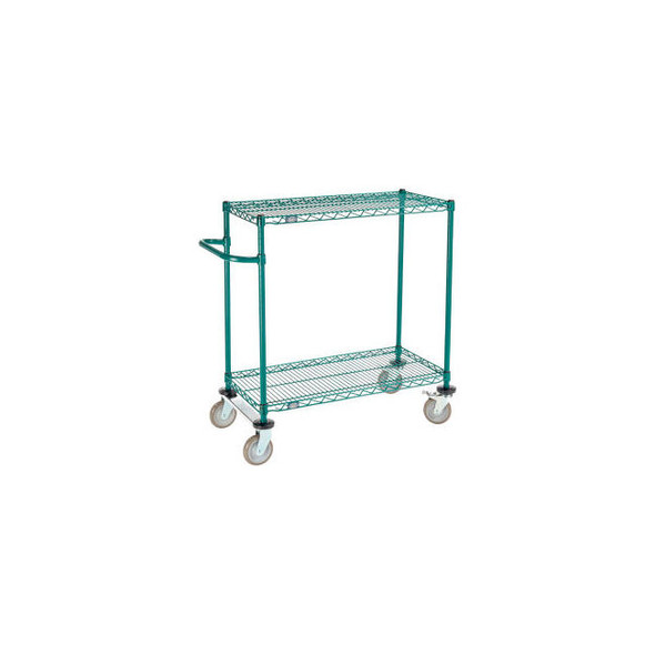 Nexel 2 Shelf Push Cart Poly-Green36""W x 18""D x 40""H Poly Casters2 Rigid 2 Br