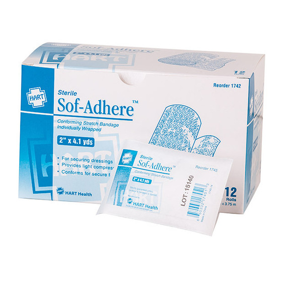 HART Health® Soft-Adhere™ Gauze Bandage, Sterile, 2" x 4.1 yd, 12/Box