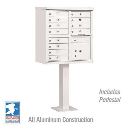 Cluster Box Unit, White, Powder Coated, 13 Doors, Pedestal, 2 Type