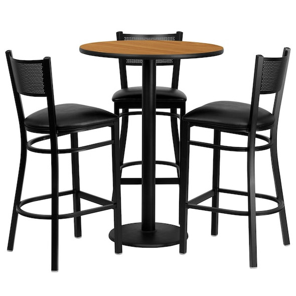 Flash Furniture Round Natural Bar Table,Rnd w/Black Seats,30", Laminate Top, Wood Grain MD-0016-GG