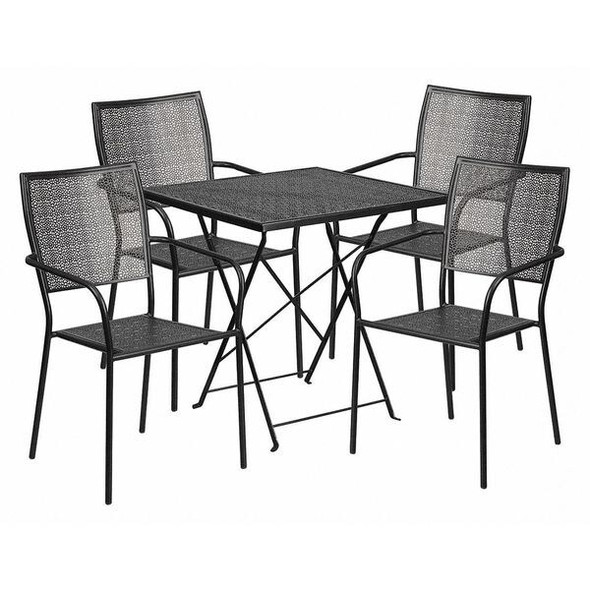 28" Square Black Steel Folding Table w/ 4 Chairs