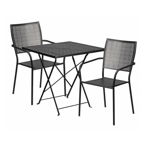 28" Square Black Steel Folding Table w/ 2 Chairs
