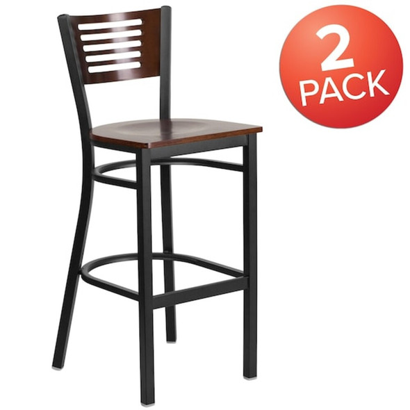 Flash Furniture Bk-Wal Slat Stool-Wood Seat,PK2 2-XU-DG-6H1B-WAL-BAR-MTL-GG