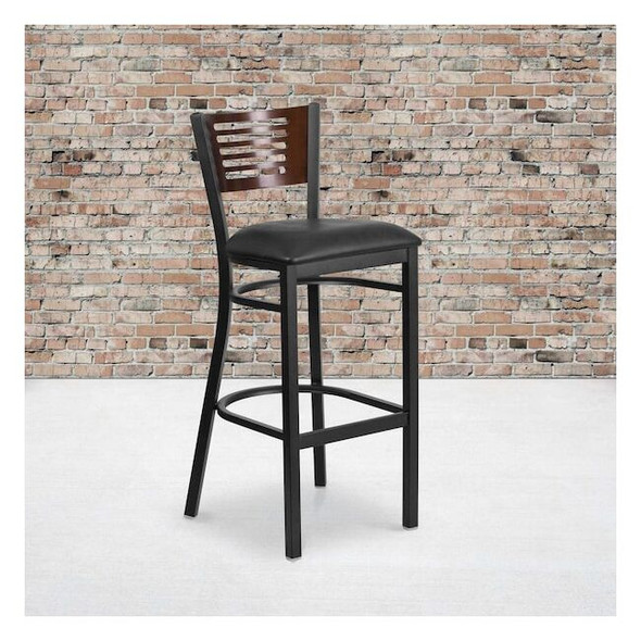 Flash Furniture Bk/Wal Slat Stool-Black Seat,PK2 2-XU-DG-6H1B-WAL-BAR-BLKV-GG