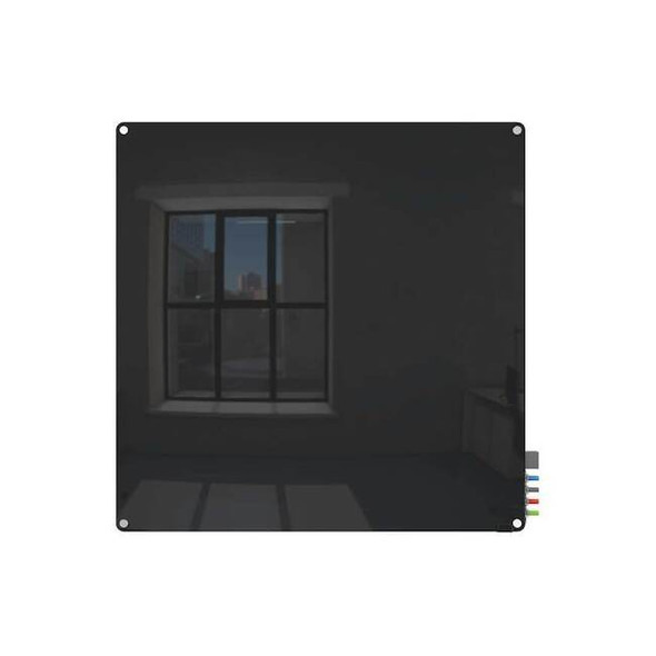 Dry Erase Board, Glass, 48 in, 48 in, No Frame Frame, Black, Gloss