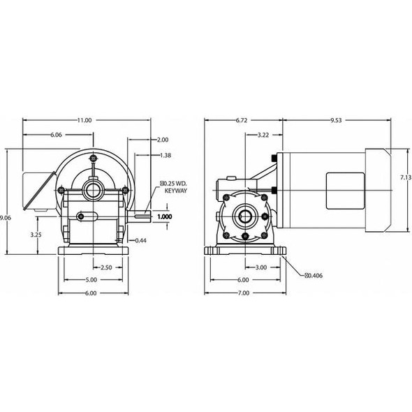 AC Gearmotor, 507 in-lb Max. Torque, 45 RPM Nameplate RPM, 208-230/460V AC Voltage, 3 Phase