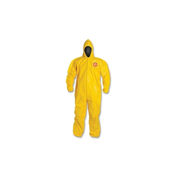 Tychem® 2000 Coverall, Bound Seams, Attached Hood, Elastic Wrists and Ankles, Front Zipper, Storm Flap, Yellow, 2X-Large