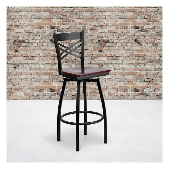 Flash Furniture Black X Swivel Stool-Mah Seat,PK2 2-XU-6F8B-XSWVL-MAHW-GG