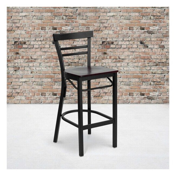 Flash Furniture Black Ladder Stool-Mah Seat,PK2 2-XU-DG6R9BLAD-BAR-MAHW-GG