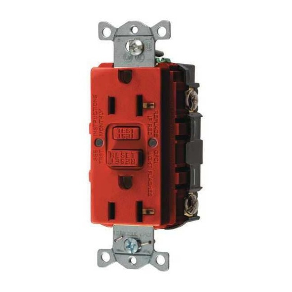 Hubbell Wiring Device-Kellems GFCIReceptacle,20A,125VAC,Red,Nylon GFR20R