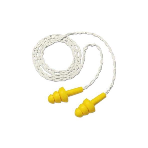 E-A-R™ Ultrafit™ Earplugs, Elastomeric Polymer, Yellow, Cloth Cord, Poly Bag Pack of 100