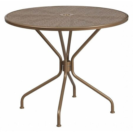 Flash Furniture 35.25" Round Gold Steel Patio Table-Umbrella Hole CO-7-GD-GG
