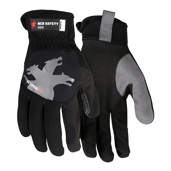 MCR Safety® HyperFit Mechanics Gloves, X-Large, Black, 1/Pair