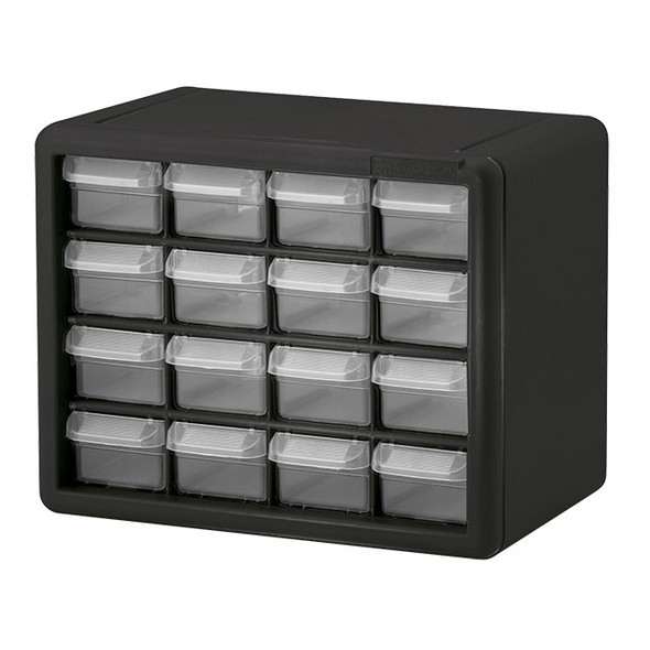 Akro-Mils® Plastic Storage Cabinet, 16 Drawer (Small), Black, 1/Each