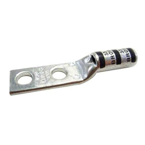 Two-Hole Compression Lug, 2 AWG Max, 1/4 in Stud, Long Barrel, Copper, Brown