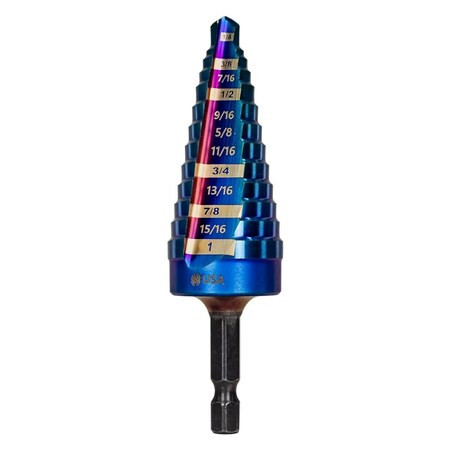 Spyder 6 Step Bit, Mach-Blue Hex Shank, 3/16'', 1/2'' 19020