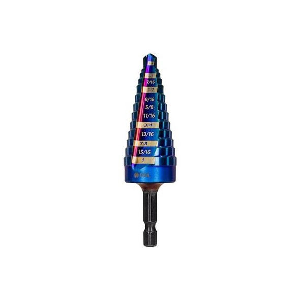 Spyder 6 Step Bit, Mach-Blue Hex Shank, 3/16'', 1/2'' 19020