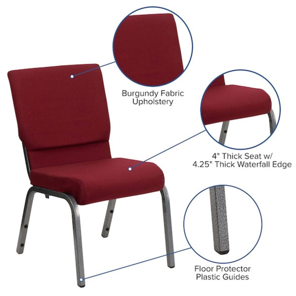 Flash Furniture Fabric Church Chair,Silver Frame,Brgundy XU-CH-60096-BY-SILV-GG